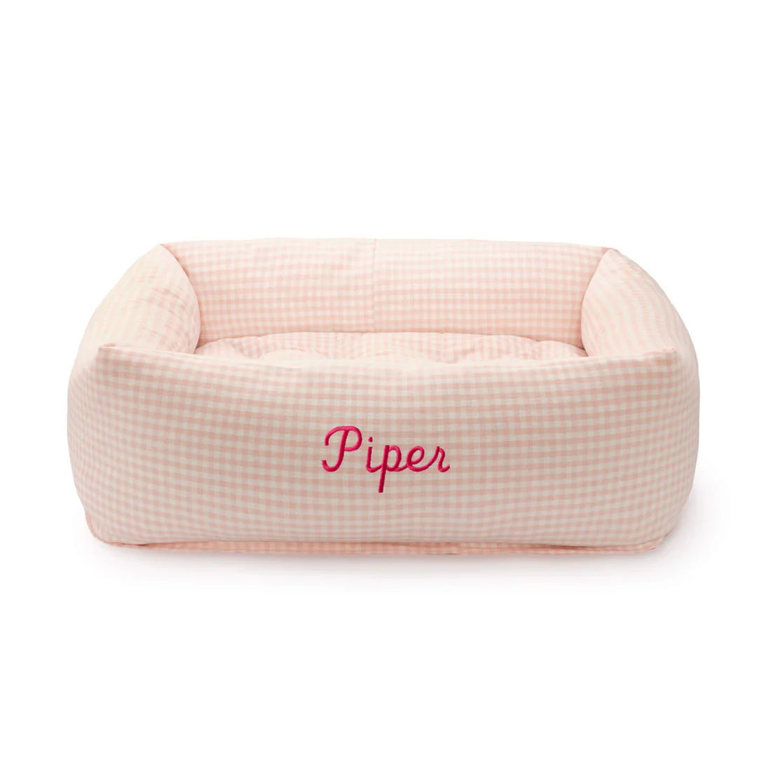 Bolster-Bed_Blush-Pink-Gingham_Front-Embroidered