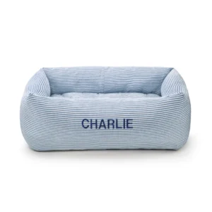 Lake Blue Stripe Bolster Dog Bed