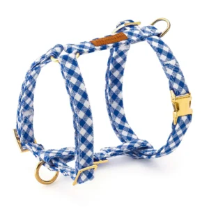 Lake Blue Gingham Dog Harness