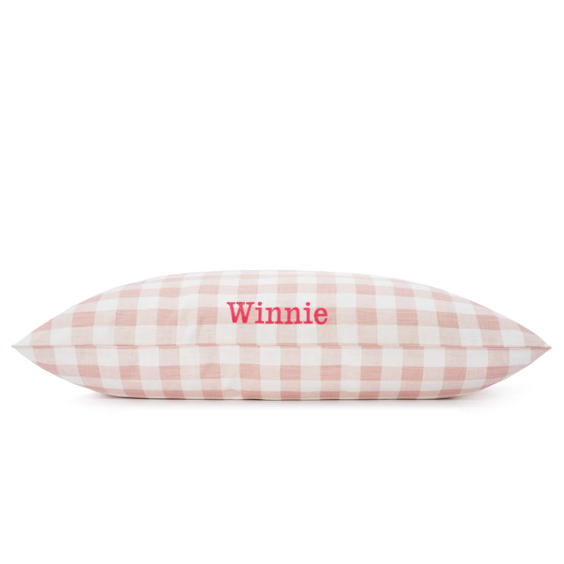 Pillow_Bed_Blush-Pink-Gingham_Side_Embroidered
